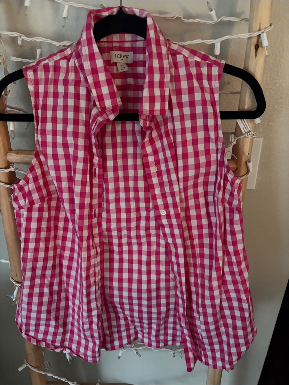J. Crew women’s Pink and White Gingham Sleeveless Button-Up Top